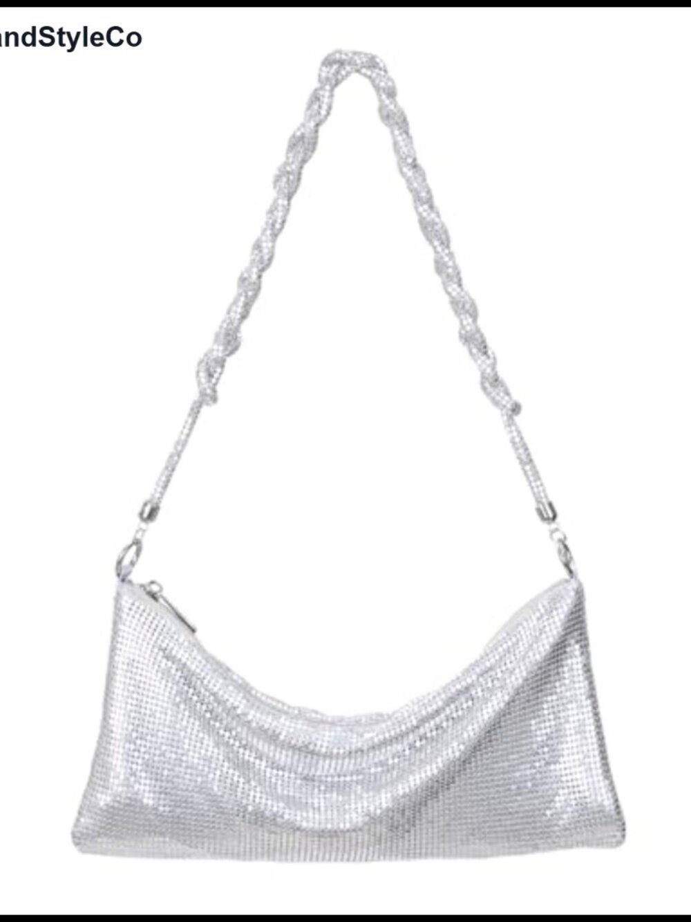 Metallic Mesh Evening Bag Sparkly Clutch Braided Strap Y2K Purse